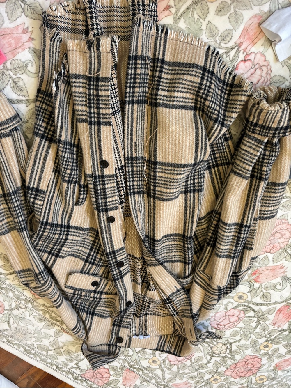 white birch Plaid Button-Up Jacket in Beige and Black